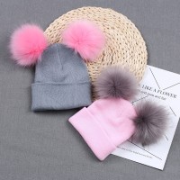 Mom& Kids Baby Girl Winter Beanie Cap with Knitted Double Fur Bobble Pom Hat Cap  eb-88773171